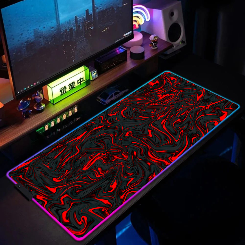 Pc Gaming Liquid - RGB-Mauspad Rot und Schwarz Flüssige Marmor-Textur
