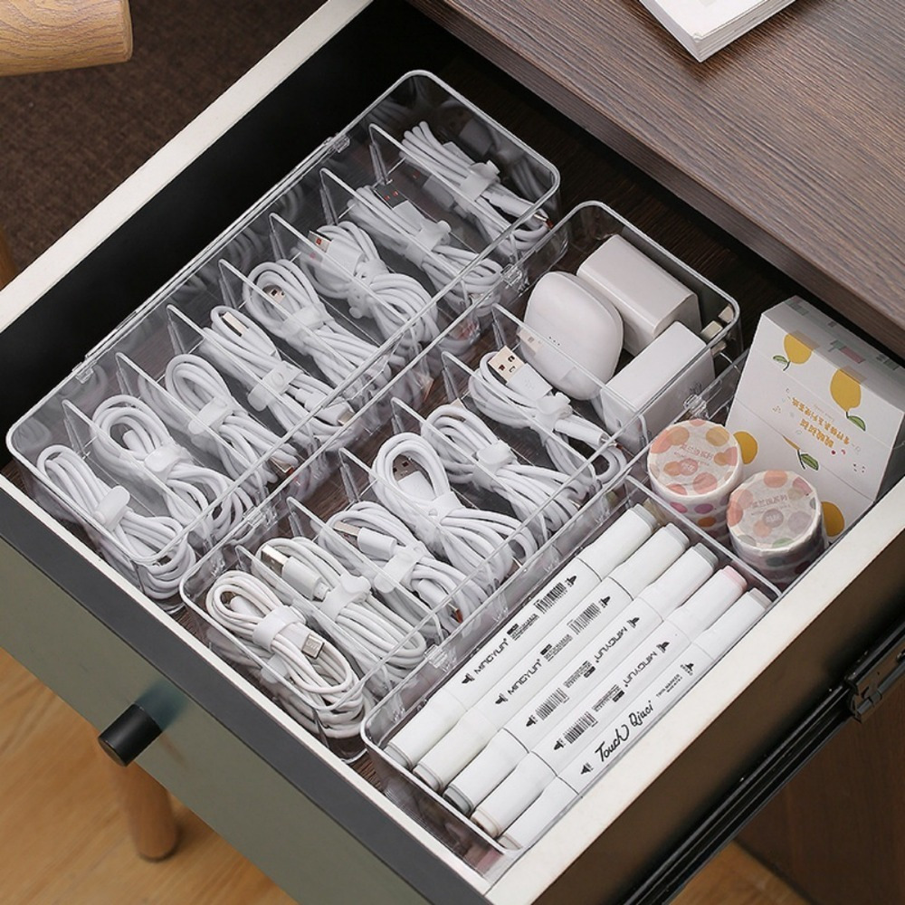 Desk Cable Organizer - Multifunktionaler Kabelorganizer, Transparente Aufbewahrungsbox mit Kabelbindern